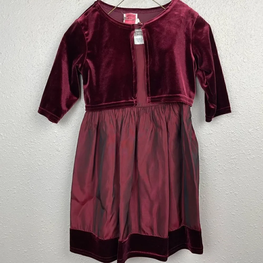 Vintage Glitter Wear Matching Red Velour Cardigan and Formal Dress Size 6 EUC
